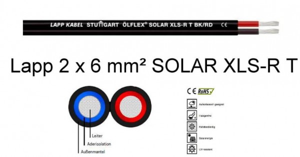 2 x 6 mm² · Lapp Ölflex XLS-R T BK/RD Solar-Zwillingskabel · Meterware