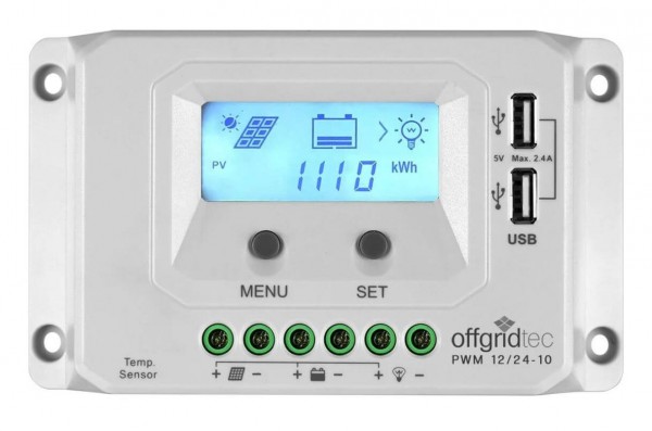 Offgridtec PWM Pro Laderegler 12 V · 24 V · 10 A · USB-Port