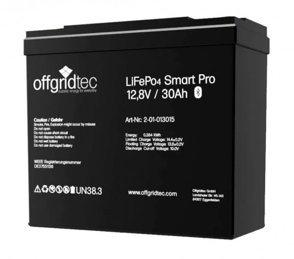 Offgridtec LiFePO4 Smart-Pro Akku · 12 V · 30 Ah · 384 Wh