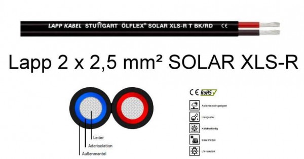 2 x 2,5 mm² · Lapp Ölflex XLS-R T BK/RD Solar-Zwillingskabel · Meterware