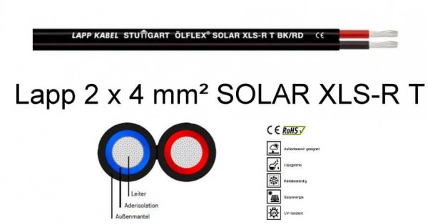 2 x 4 mm² · Lapp Ölflex XLS-R T BK/RD Solar-Zwillingskabel · Meterware